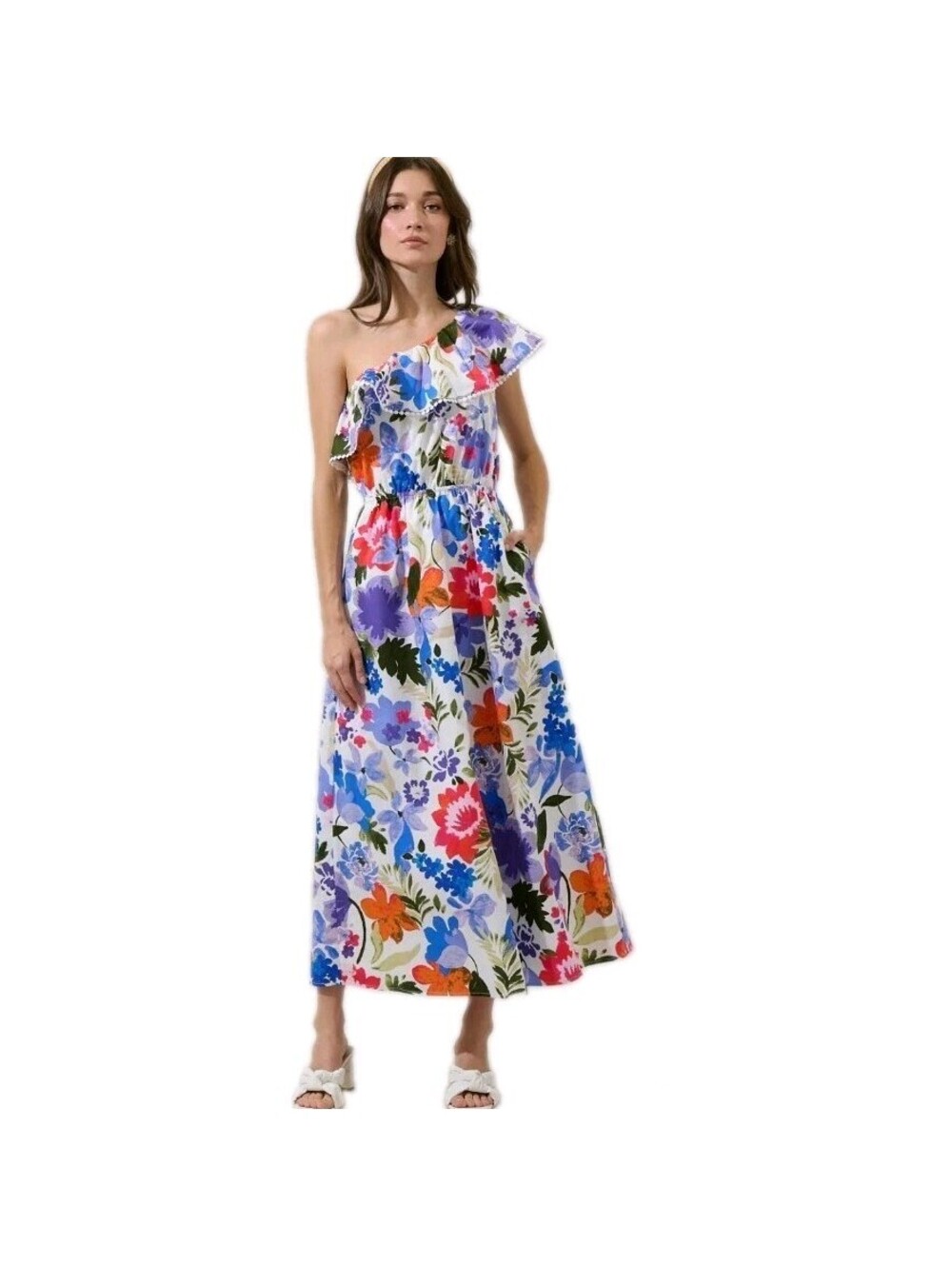 NWT Sugarlips Amania Floral Suraya One Shoulder Midi Dress Size Medium